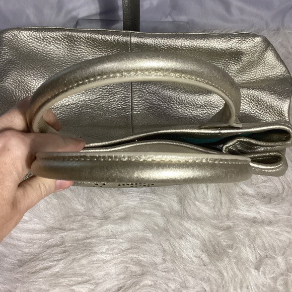 SOLD……..Tory Burch Signature Metallic Gold Thick Leather Satchel Tote Bag - Picture 10 of 11
